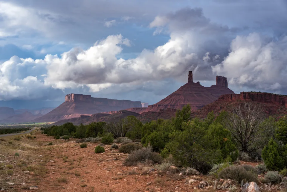 Storm clouds building over Castleton Tower and Castle Valley