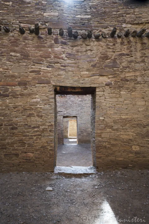 Aligned doorways inside a great house at Chaco Canyon