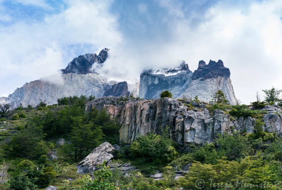 Cuernos del Paine above rock and forest